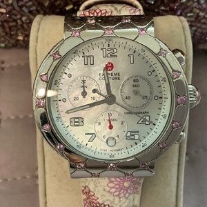 MICHELE Extreme Couture Watch w/Sapphire Pink Crystals